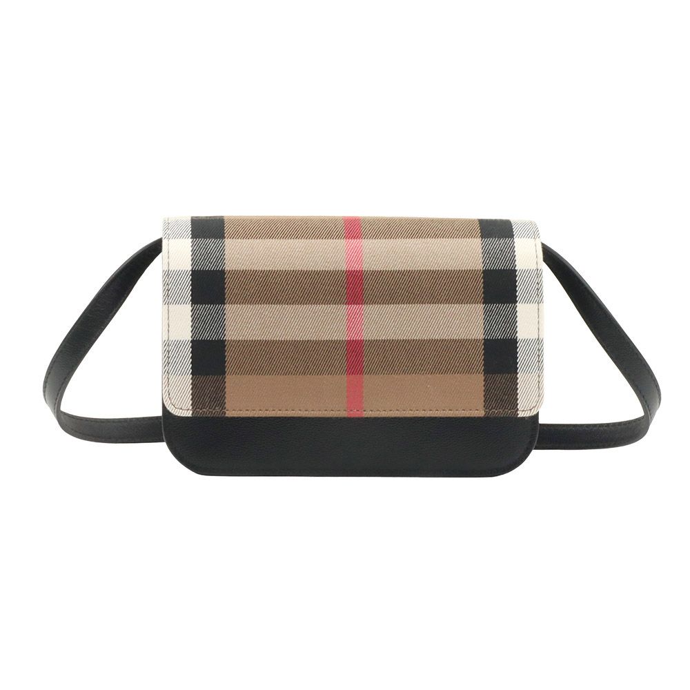Burberry House Check Black Leather Medison MX Flap Crossbody