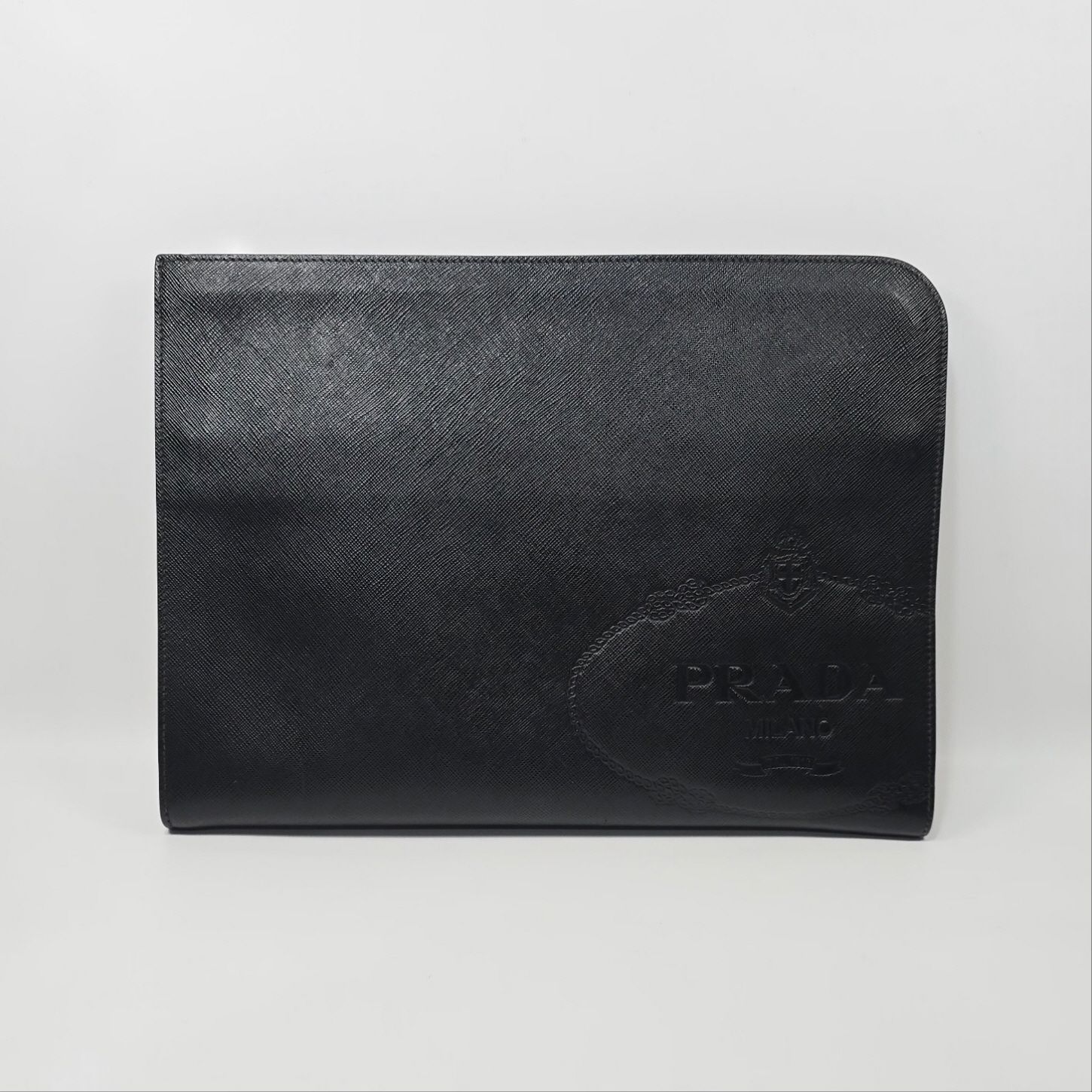 【PRADA】CLUTCH Prada Black Saffiano Metal Leather Flip Lock Wallet on Chain
