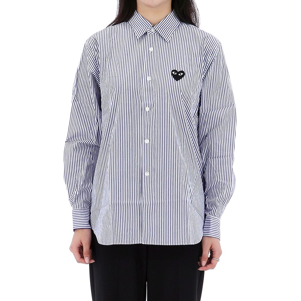 25SS 꼼데가르송 블랙 하트 와펜 스트라이프 셔츠 AX B018 BLUE