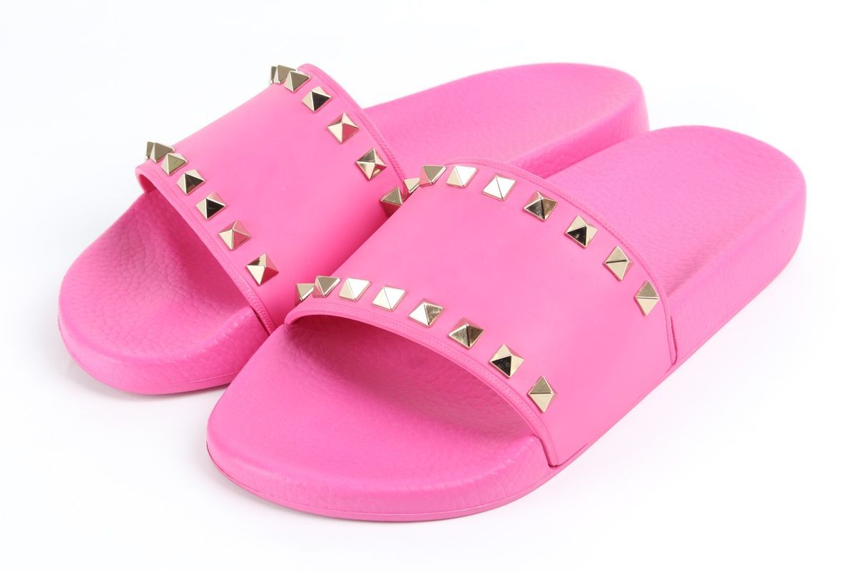 サンダル・ミュール VALENTINO Antiqued pink leather Rockstud slippers Valentino Rockstud Slippers Pink 36.5 135904984 | eBay