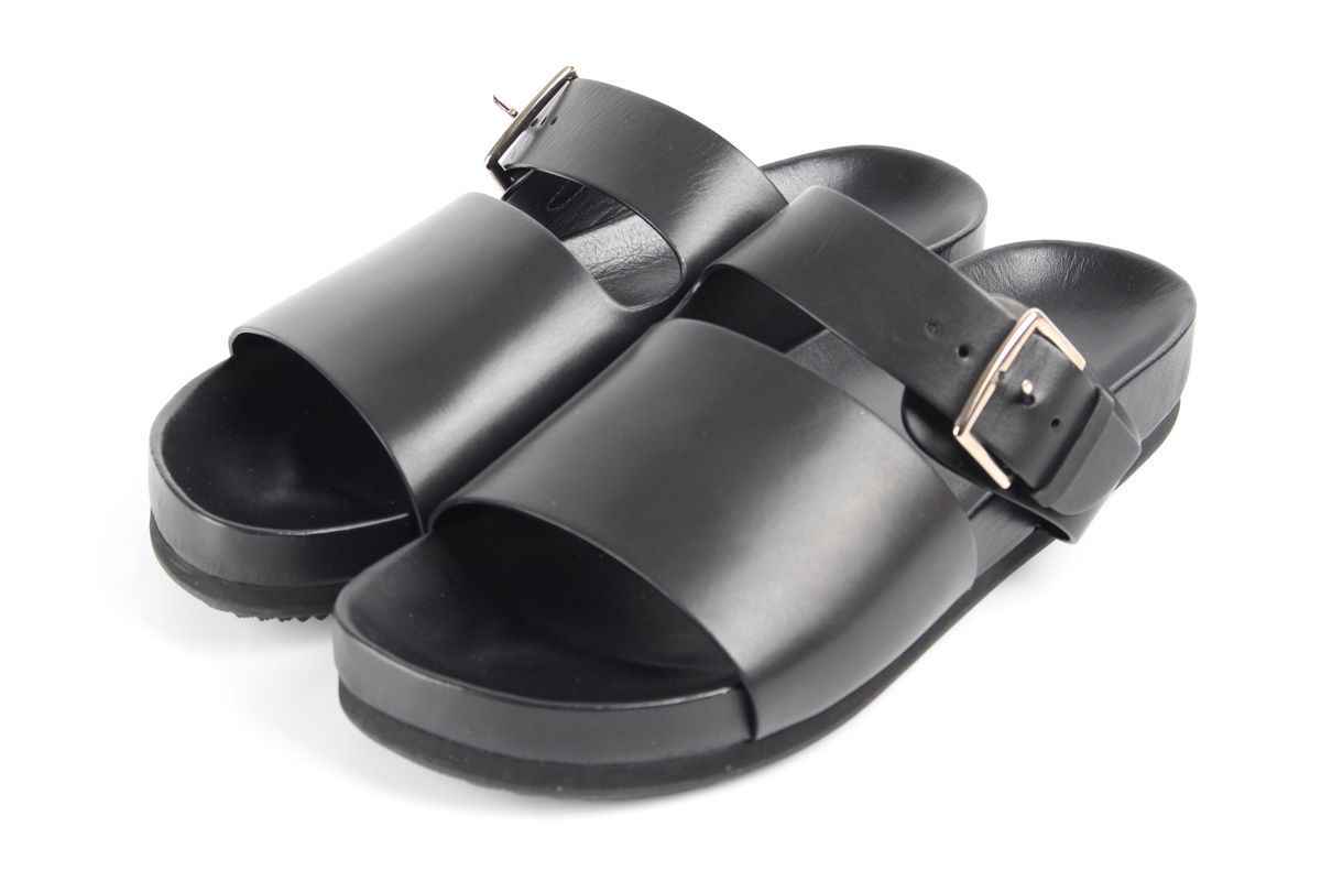 Hermes Leather Sandals Black 40.5(255) 135915836 | eBay