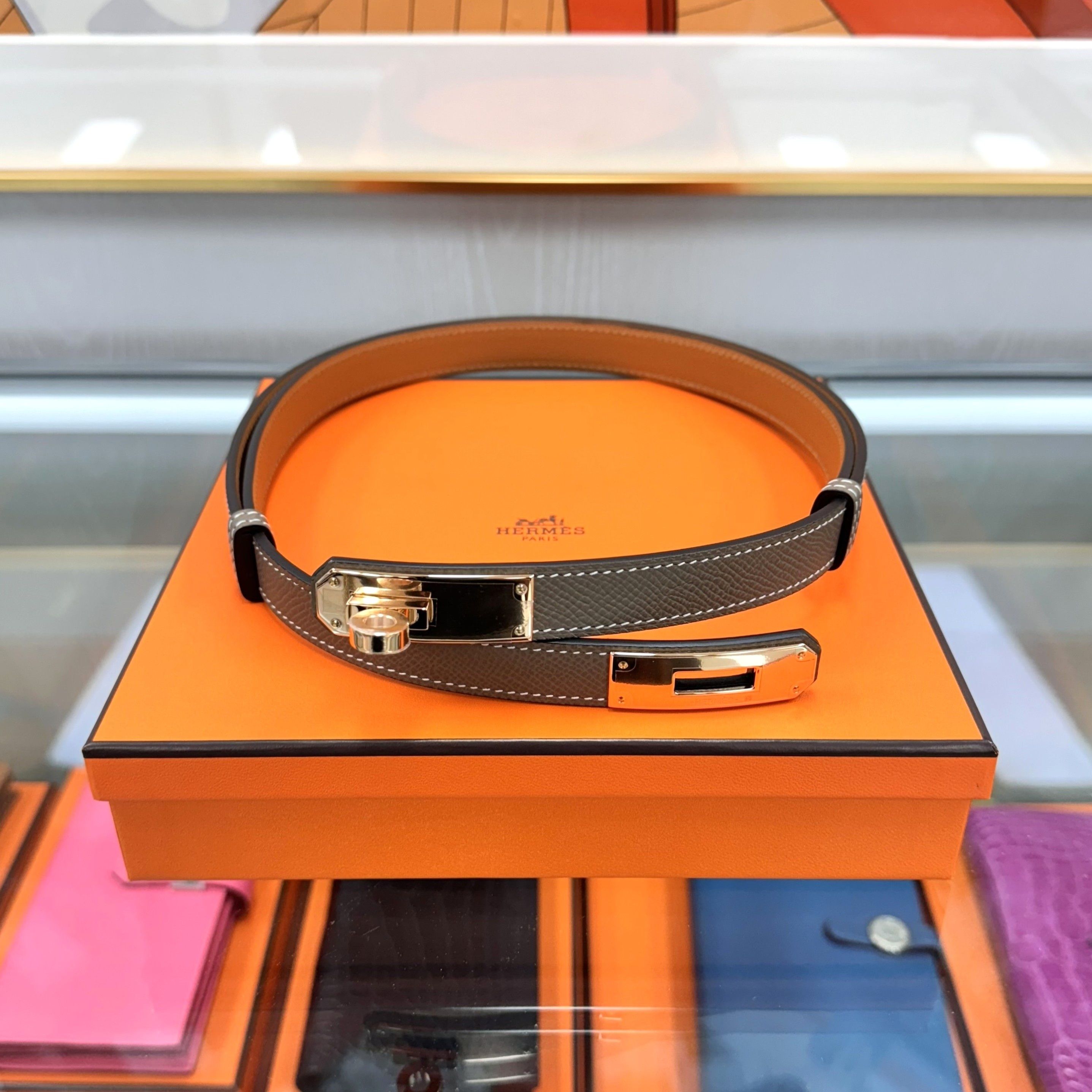 Hermes Kelly 18 Belt Etoupe Rose Gold 069853 136220375 | eBay display picture 2