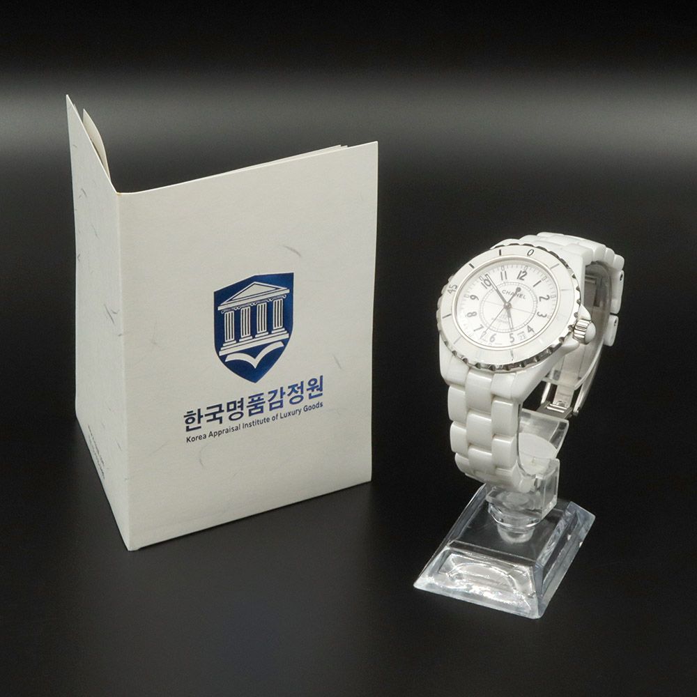샤넬 38MM 오토매틱 화이트 세라믹 J12 여성 시계 / H0970