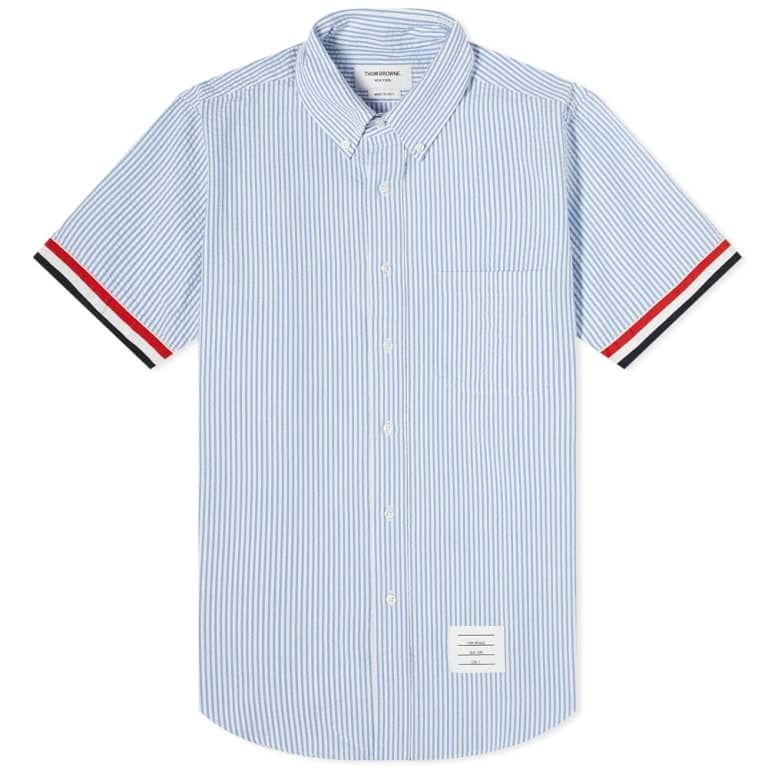 THOM BROWNE 톰브라운 그로그랭 커프 스트라이프 반팔 셔츠 MWS252A 00572 450