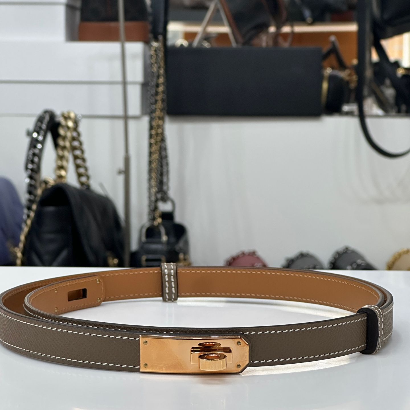 Authentic！Brand new Hermes Kelly 18 Belt｜Etope｜Rose Gold Hermes Kelly 18 Belt Adjustable Gold Epsom Leather with Rose  main image 3
