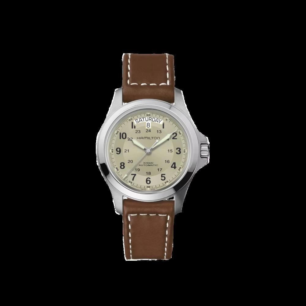 해밀턴 카키 필드 킹 오토 40mm 스테인리스 스틸 카우 레더 베이지