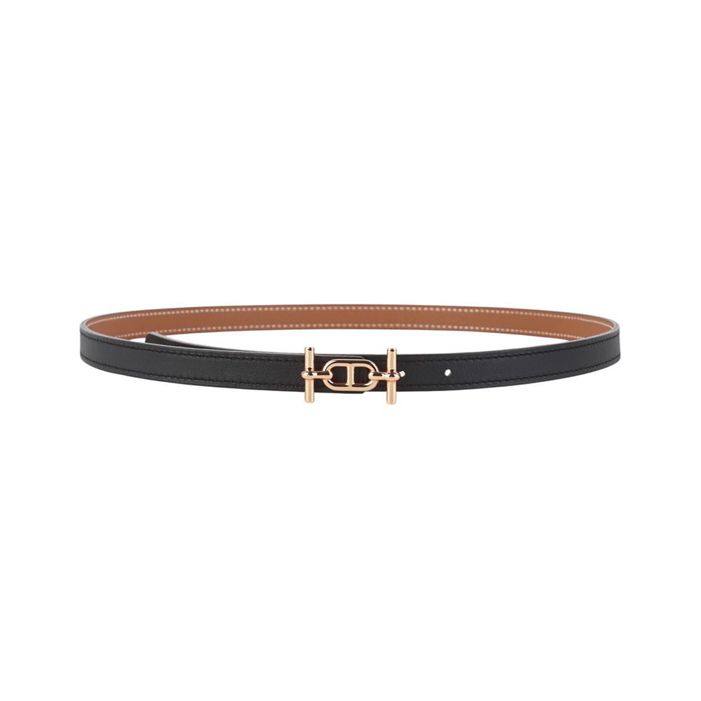 Hermes Women’s 13mm Reversible Leather Belt w/Gamma Buckle in Rose Gold Gamma belt buckle & Hermès sur Mer reversible leather strap  main image 2