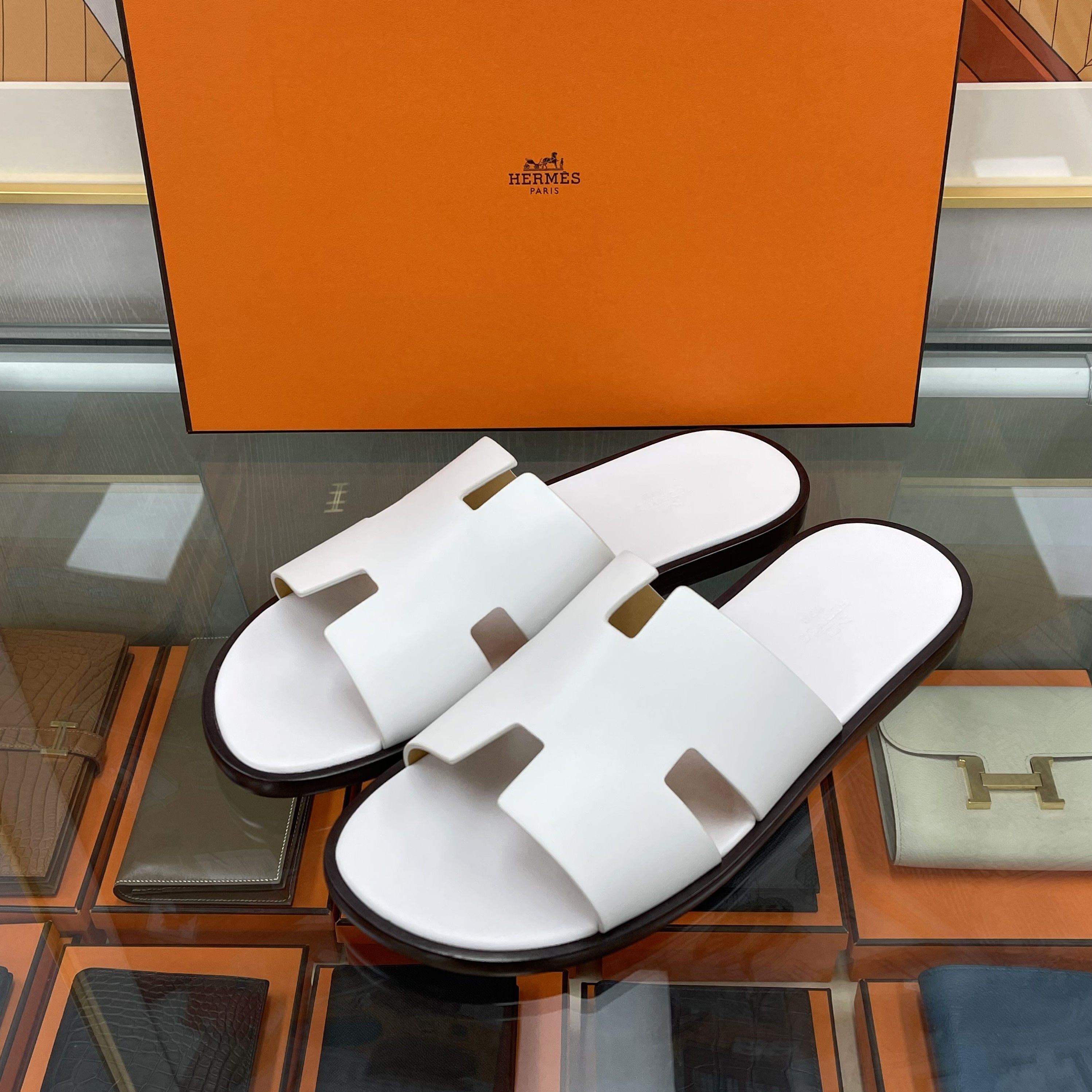Hermes Izmir Sandal Slipper White H041141 142785585 | eBay display picture 1