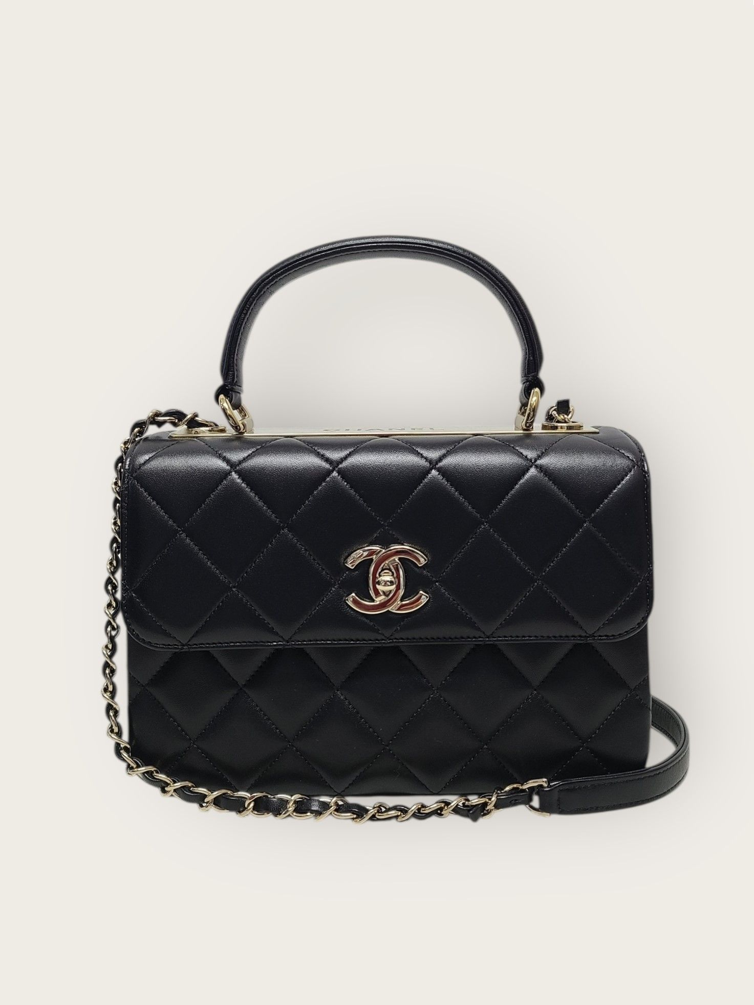 シャネルファイヤー CHANEL Black Lamb Champagne Gold Trendy CC Small Interior Chip