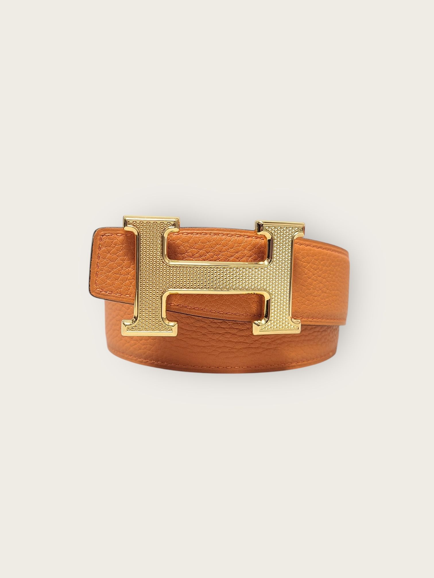 H Belt reversible in Noir/Orange H Hermes H Classic Shiny Gold Buckle Black Chocolate  main image 3