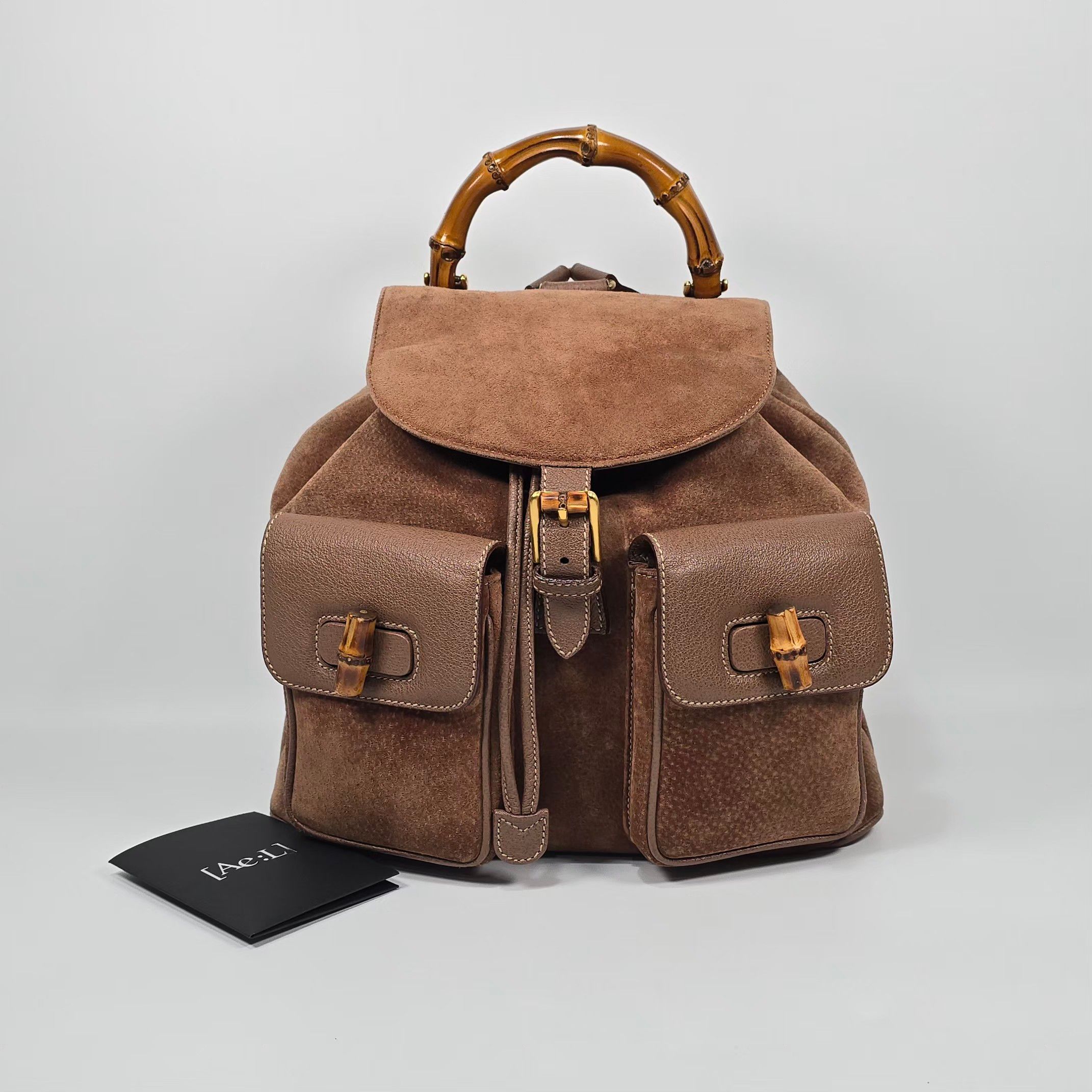 Vintage Gucci Mini Suede Bamboo Backpack Authenicated Gucci Bamboo Brown Suede Backpack main image 4