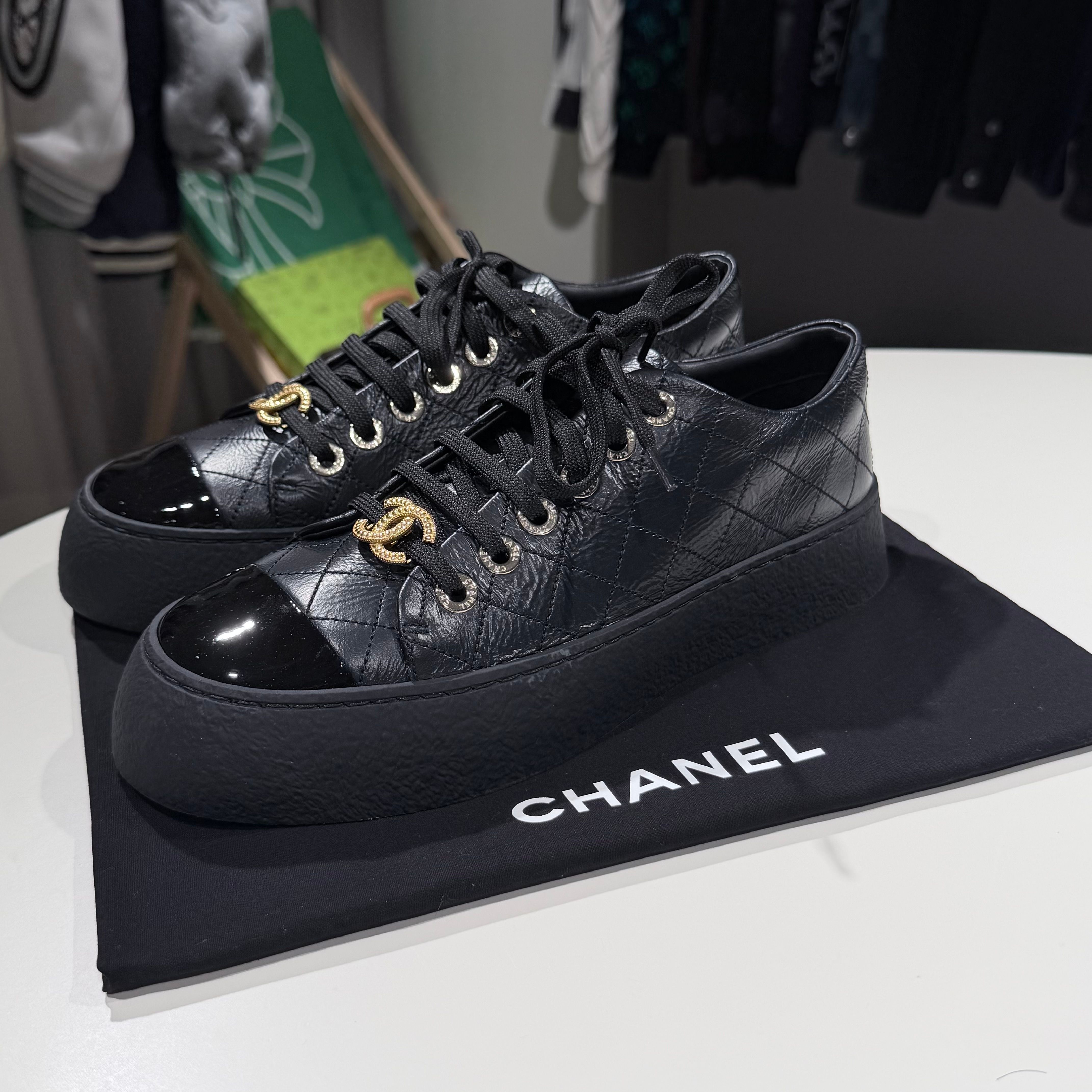 CHANEL Victor Quads Quilted Black Sneakers (38.5) 153977035 [P] | eBay